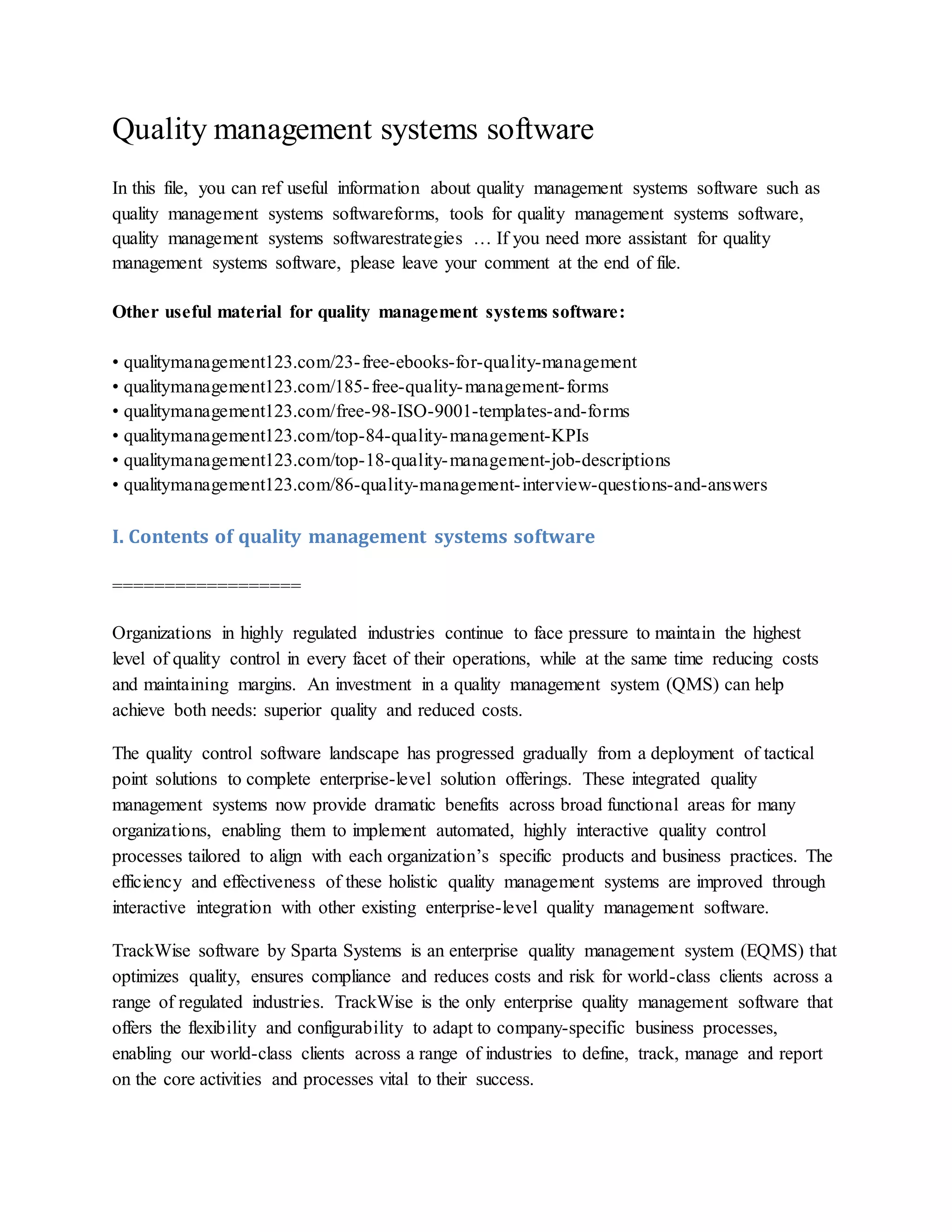 Quality management systems software | DOCX