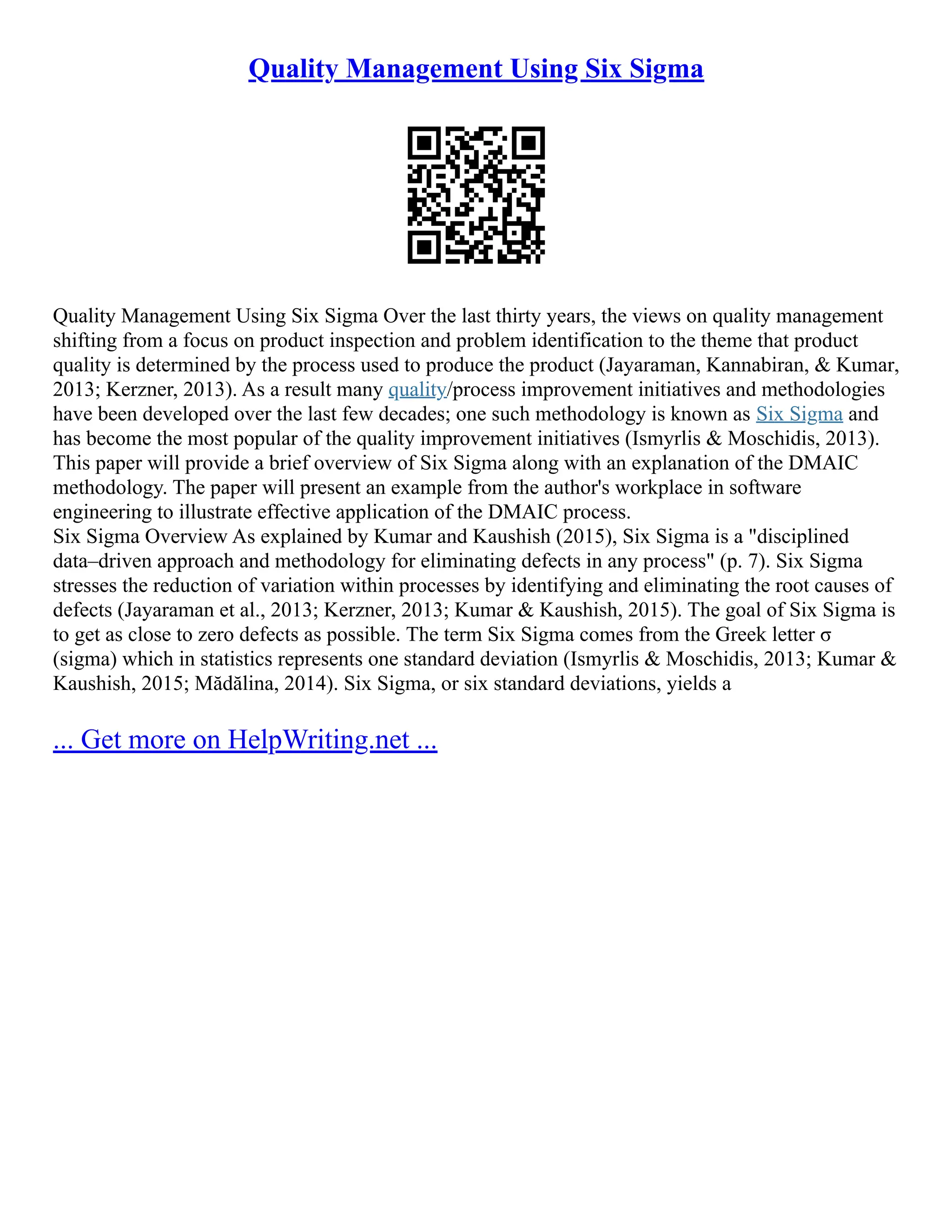 Quality Management Using Six Sigma | PDF | Mechanical and Industrial ...