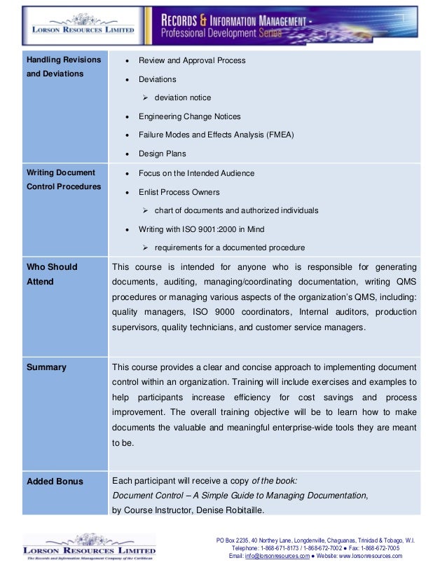 Course Outline - Quality Management QMS ISO 9001:2008 - Document Cont…