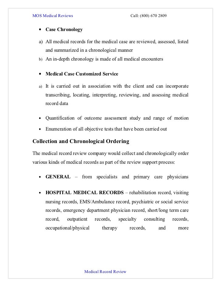 Quality medical record review services to physicians