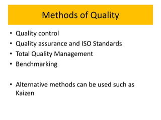 Quality methods in production | PPTX