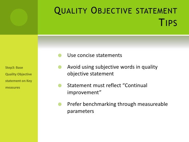 Presentation on Establishing Quality Objectives