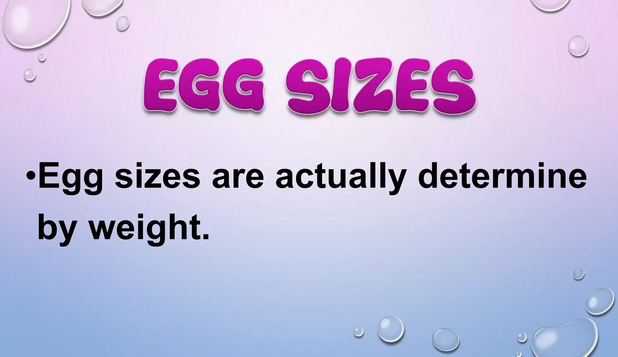 •Egg sizes are actually determine
by weight.
 
