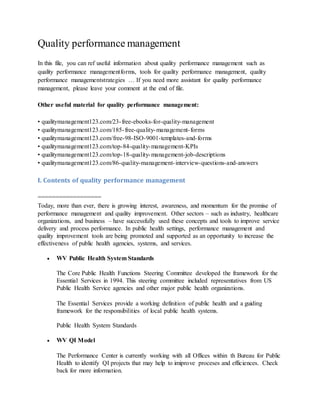 Quality performance management | PDF