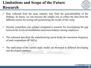 29
Limitations and Scope of the Future
Research
• Data collected from the same industry may limit the generalizability of ...