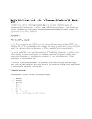 Quality risk management improve patient safety and regulatory ...