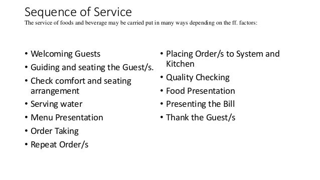 Sequence of Service in Prima Restaurant