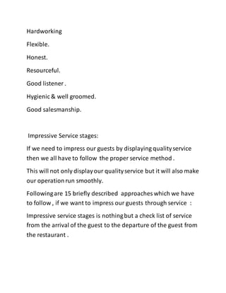 Quality service which impresses the guests | DOCX