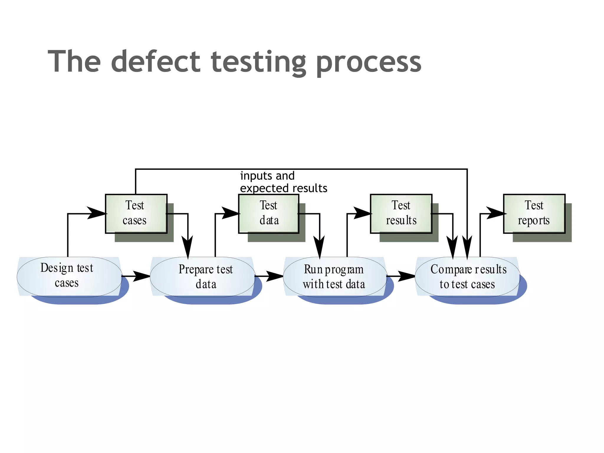The defect testing process inputs and expected results 