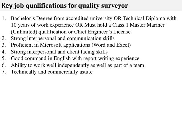 Quality Surveyor Job Description