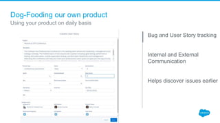 Dog-Fooding our own product
Bug and User Story tracking
Internal and External
Communication
Helps discover issues earlier
Using your product on daily basis
 