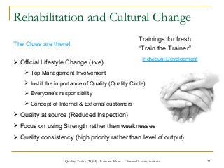 22
Rehabilitation and Cultural Change
The Clues are there!
 Official Lifestyle Change (+ve)
 Top Management Involvement
...