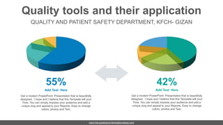 Quality tools and their application
QUALITY AND PATIENT SAFETY DEPARTMENT, KFCH- GIZAN
www.free-powerpoint-templates-design.com
55%
Get a modern PowerPoint Presentation that is beautifully
designed. I hope and I believe that this Template will your
Time. You can simply impress your audience and add a
unique zing and appeal to your Reports. Easy to change
colors, photos and Text.
Add Text Here
42%
Get a modern PowerPoint Presentation that is beautifully
designed. I hope and I believe that this Template will your
Time. You can simply impress your audience and add a
unique zing and appeal to your Reports. Easy to change
colors, photos and Text.
Add Text Here
 