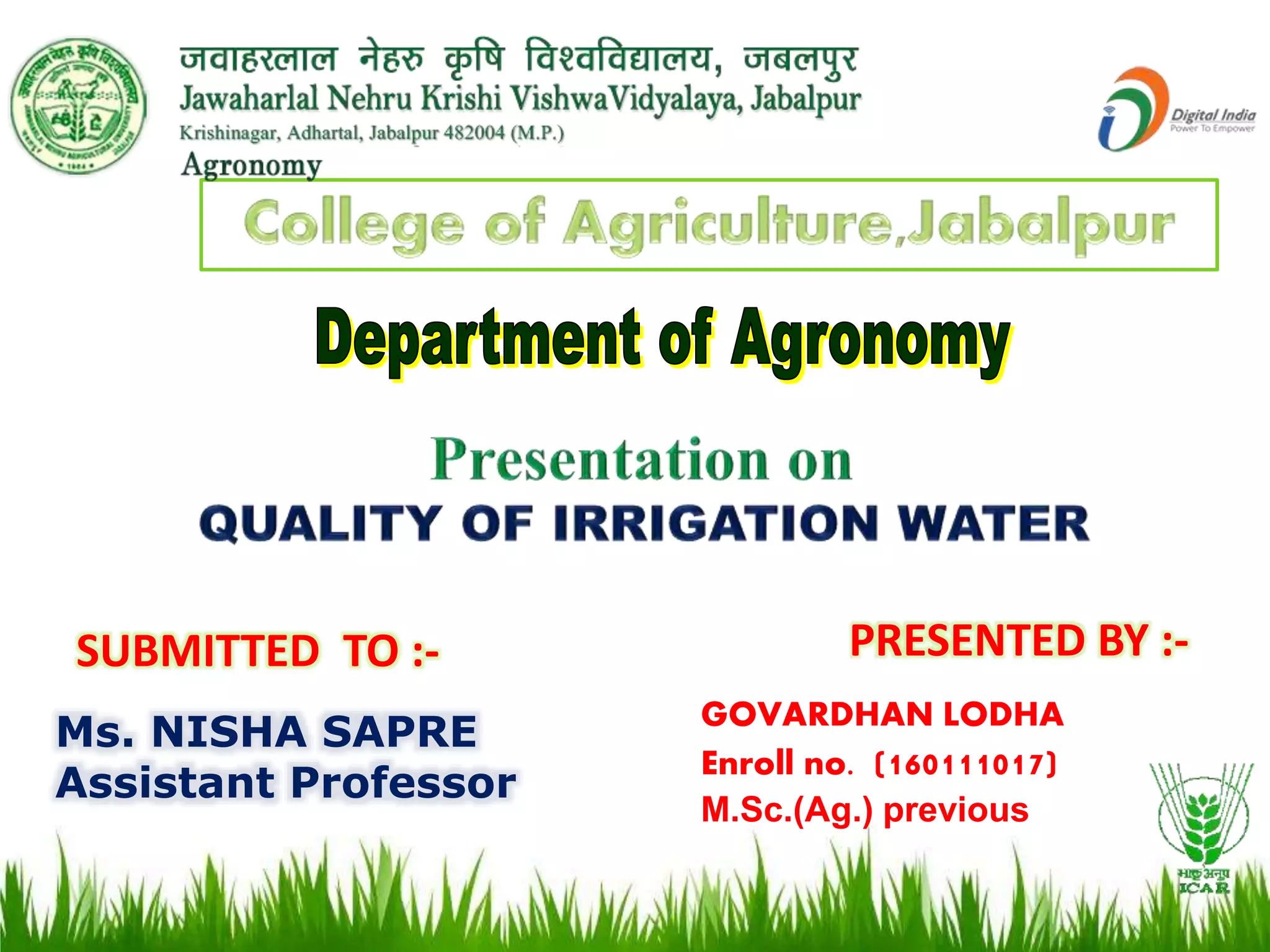QUALITY OF IRRIGATION WATER by lodha | PPTX