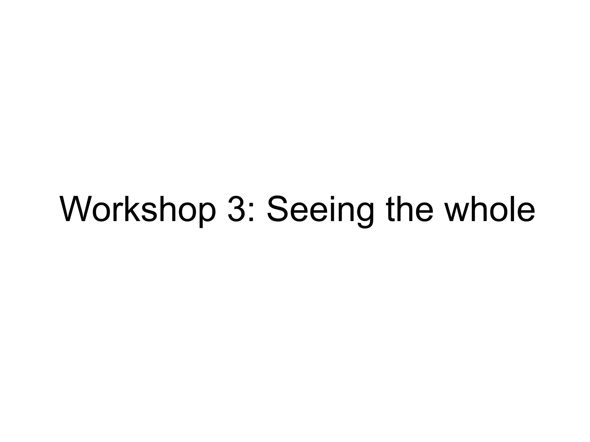 Workshop 3: Seeing the whole
 