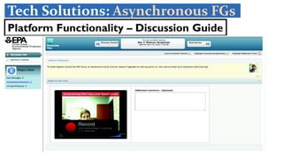 19Margaret R. RollerDoes the End Justify the Means? – May 17, 2018
Platform Functionality – Discussion Guide
Tech Solutions: Asynchronous FGs
 