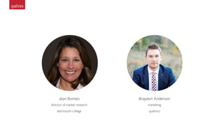 SM
Braydon Anderson
marketing
qualtrics
Jean Romeo
director of market research
dartmouth college
 