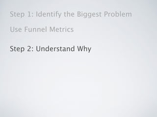 Step 1: Identify the Biggest Problem
Use Funnel Metrics
Step 2: Understand Why
 
