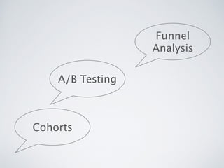 A/B Testing
Cohorts
Funnel 
Analysis
 