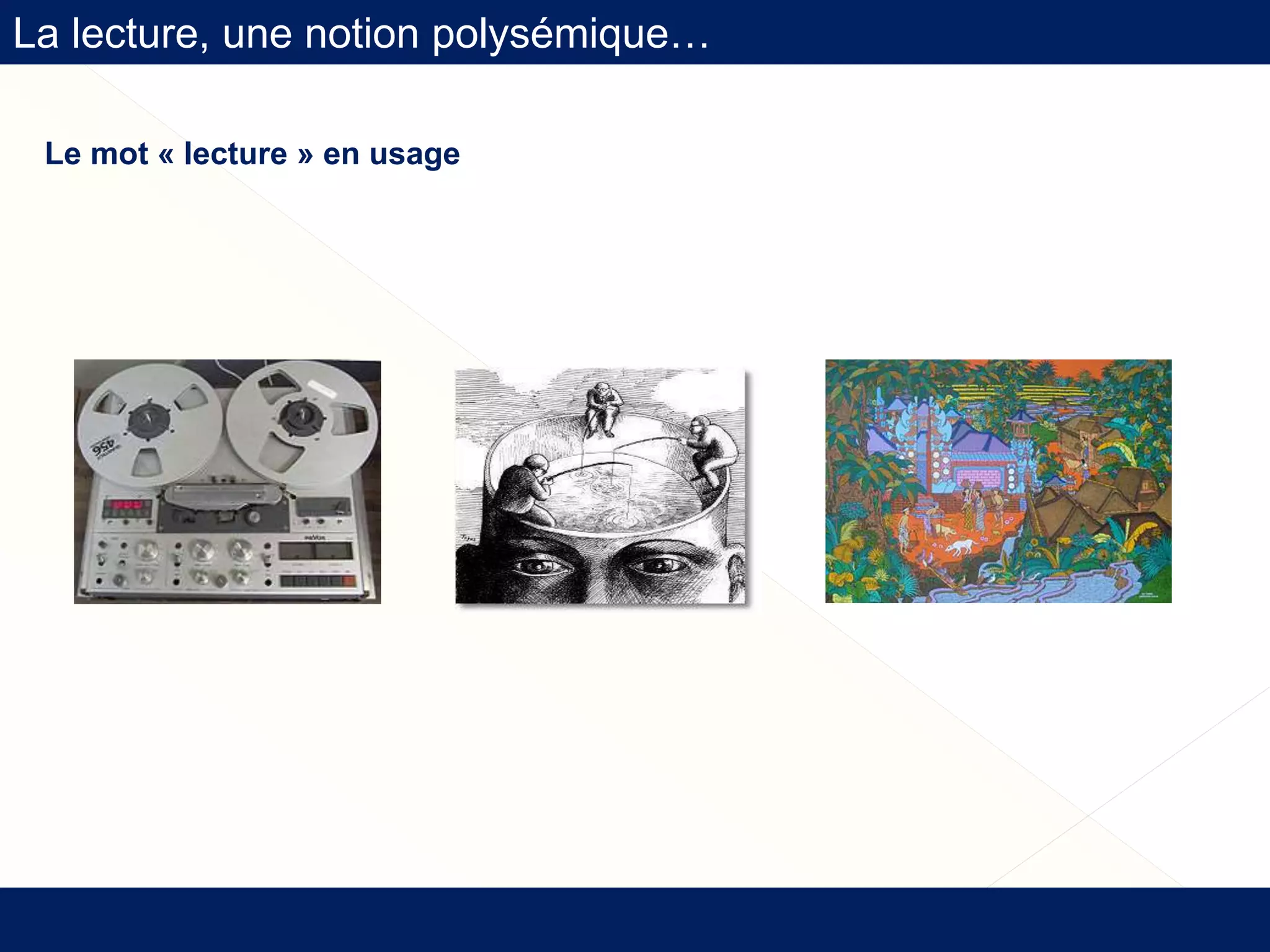 La lecture, une notion polysémique…
Le mot « lecture » en usage
 