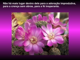 Não há mais lugar dentro dele para a adoração improdutiva, para a crença sem obras, para a fé inoperante. 