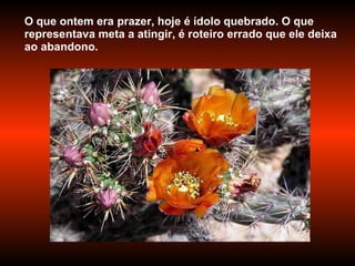 O que ontem era prazer, hoje é ídolo quebrado. O que representava meta a atingir, é roteiro errado que ele deixa ao abandono. 