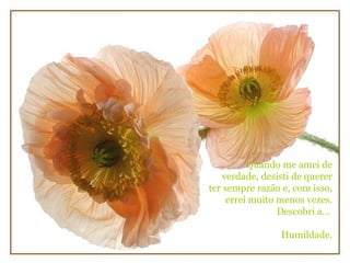 Quando me amei de verdade, desisti de querer ter sempre razão e, com isso, errei muito menos vezes. Descobri a...  Humildade. 