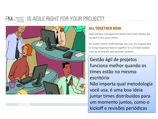 Gestão ágil de projetos funciona melhor quando os times estão no mesmo escritórioNão importa qual metodologia você usa, é uma boa ideia juntar times distribuídos para um momento juntos, como o kickoff e revisões periódicas