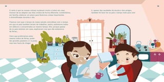 O certo é que as nossas rotinas mudaram muito e todos em casa
tiveram de se adaptar aos dias vividos de forma diferente. Combinámos,
em família, elaborar um plano para fazermos coisas importantes
e diversificadas durante o dia.
Fizemos com que o tempo do nosso estudo coincidisse com o tempo
em que os pais também teriam de trabalhar; assim, estávamos todos
em silêncio e concentrados ao mesmo tempo. Sim, porque apesar
de os pais estarem em casa, explicaram-nos que não estávamos
de férias...
Claro que preferíamos estar
mesmo todos de férias, poder
dar grandes passeios e ir à praia,
mas isso havia de chegar.
E, apesar das saudades da escola e dos amigos,
também foi bom ter os pais o tempo todo para nós!
3534
 