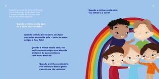 Enquanto a escola não abriu combinámos
com a professora e amigos fazer rimas
e sonhar com esse dia que, para todos
nós, iria ser mesmo especial!
Quando a minha escola abrir,
foi o título desse desafio...
Quando a minha escola abrir,
vou encontrar toda a gente
e sentir-me tão contente!
Quando a minha escola abrir, vou fazer
uma coisa que muito quis — rever os meus
amigos e ficar feliz!
Quando a minha escola abrir, vou
ouvir os meus amigos com atenção
a falarem do que aconteceu
com muita emoção!
Quando a minha escola abrir,
vou entrar lá a sorrir!
38 39
 