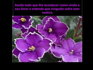 Aceite tudo que lhe acontecer como vindo a
seu favor e entenda que ninguém sofre sem
                  motivo.
 