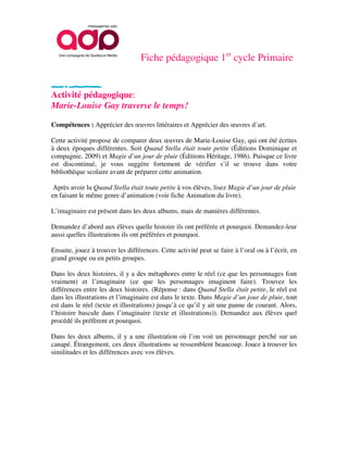 Quand stella était toute petite. Fiche pédagogique 1er cycle du ...