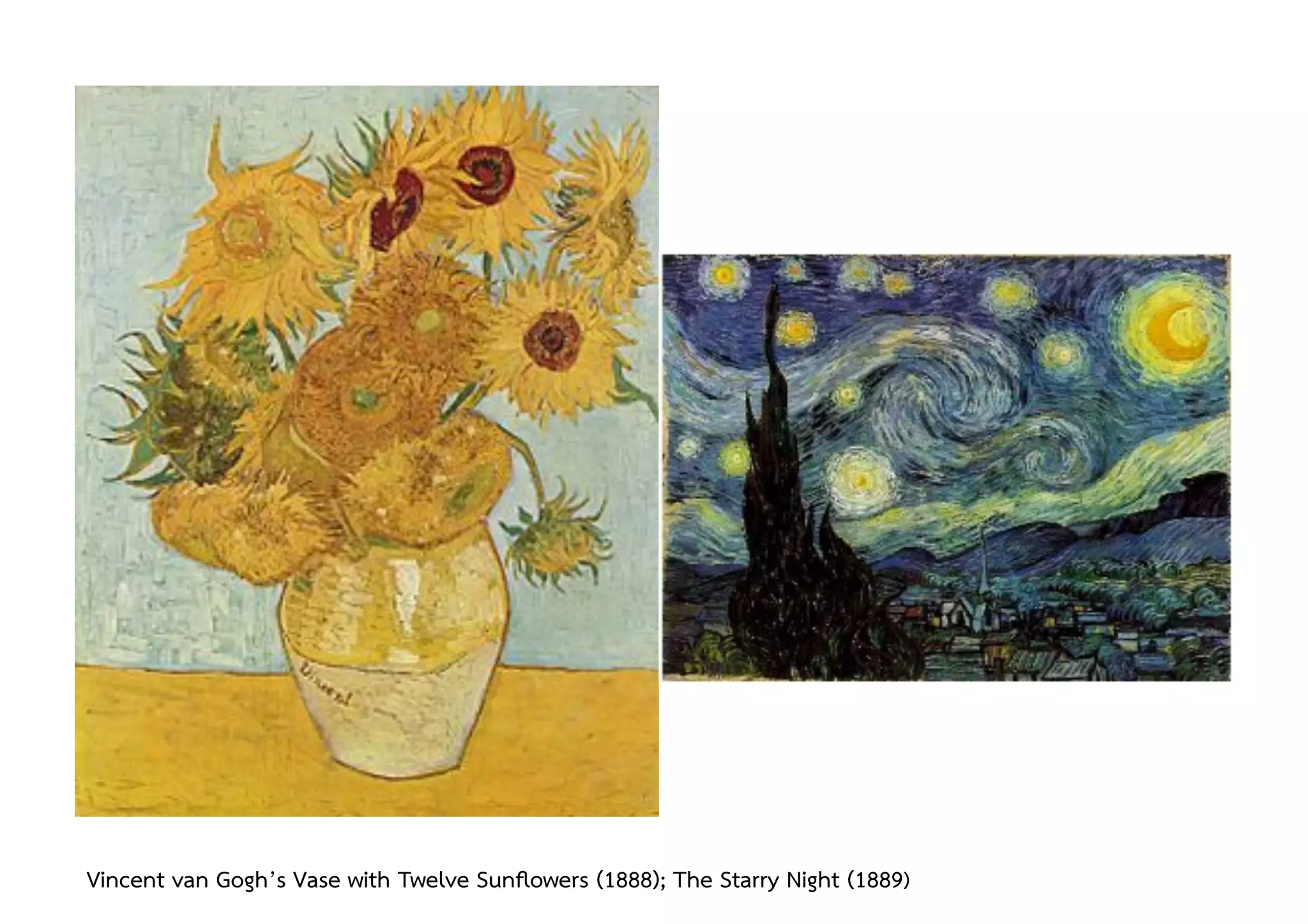 Vincent van Gogh’s Vase with Twelve Sunﬂowers (1888); The Starry Night (1889) 
 
