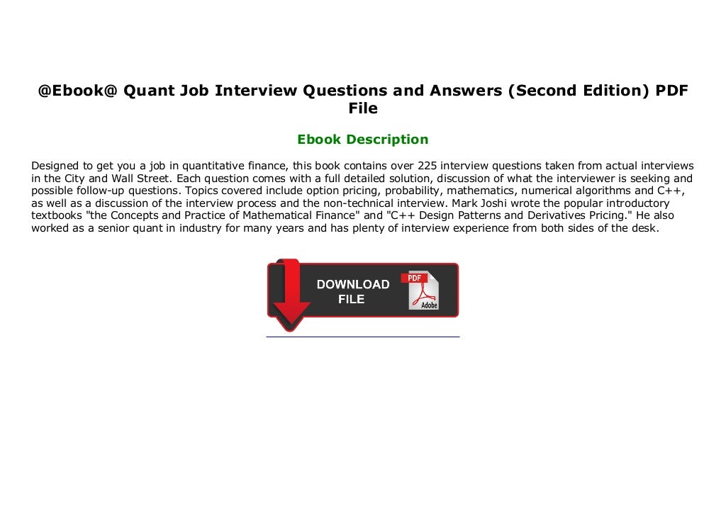 Ebook Quant Job Interview Questions and Answers (Second