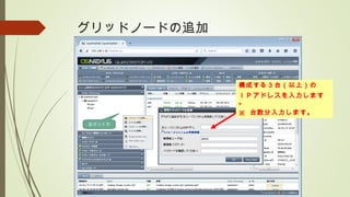 グリッドノードの追加
右クリック
構成する３台（以上）の
ＩＰアドレスを入力します
。
※ 台数分入力します。
 