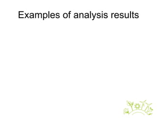 Examples of analysis results
 