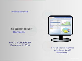 - Preliminary Draft - 
The Qualified Self 
Domains 
The Amaté platform 
Prof. L. SCHLENKER 
December 1st 2014 
How can you use enterprise 
technologies for self-improvement? 
 