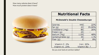 Do you ever look at nutrition tables?
How many calories does it have?
How much protein does it have?
 
