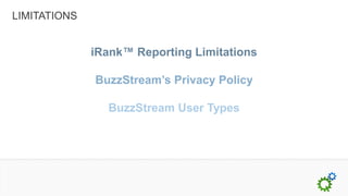 LIMITATIONS


              iRank™ Reporting Limitations

              BuzzStream’s Privacy Policy

                BuzzStream User Types
 