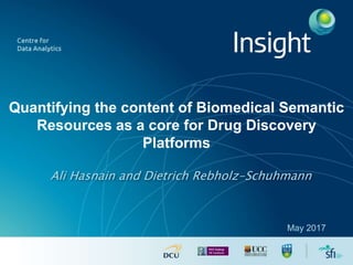 Quantifying the content of Biomedical Semantic
Resources as a core for Drug Discovery
Platforms
Ali Hasnain and Dietrich Rebholz-Schuhmann
May 2017
 