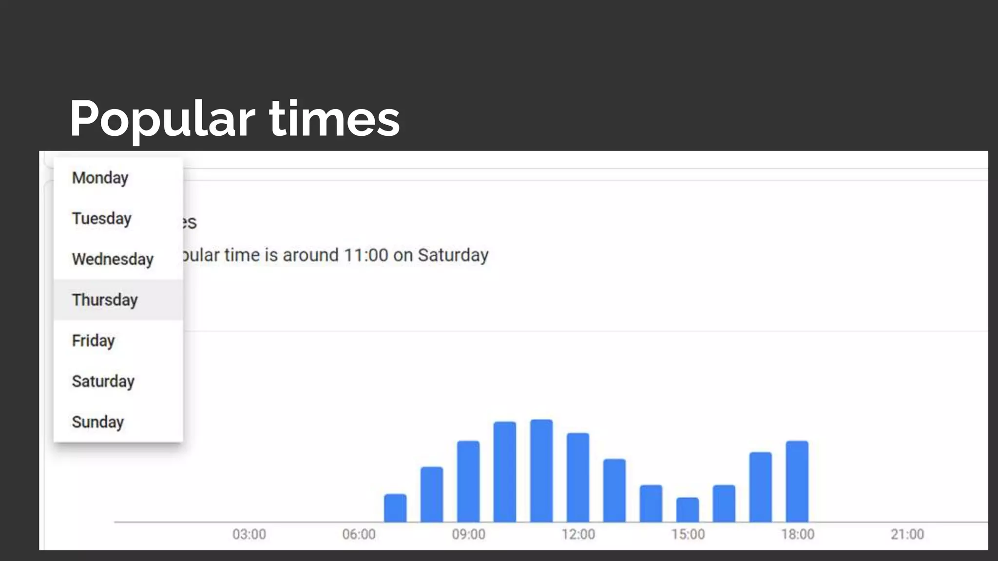 Popular times
Insights quantify your business and help fuel,
data led decision making
Let's take a crash course:
 