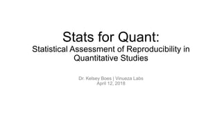 Stats for Quant:
Statistical Assessment of Reproducibility in
Quantitative Studies
Dr. Kelsey Boes | Vinueza Labs
April 12, 2018
 