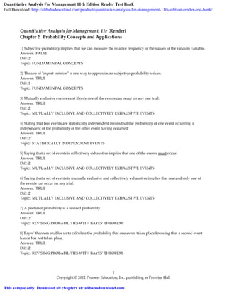 Quantitative Analysis For Management 11th Edition Render Test Bank | PDF