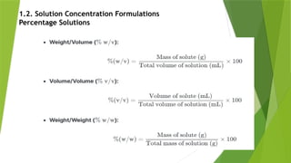 1.2. Solution Concentration Formulations
Percentage Solutions