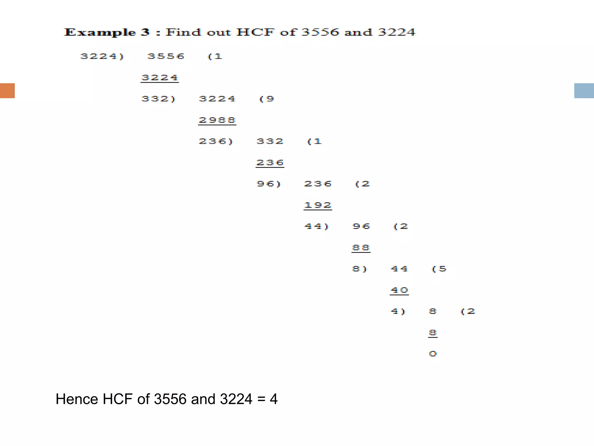 Hence HCF of 3556 and 3224 = 4
 