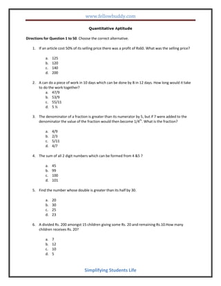 Quantitative aptitude www.fellowbuddy.com