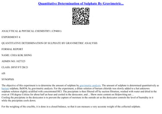 Quantitative Determination Of Sulphate By Gravimetric... | PPT