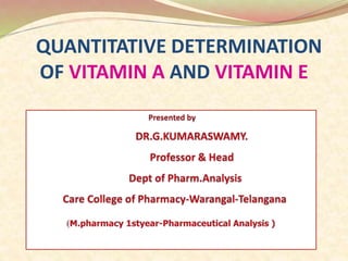 QUANTITATIVE DETERMINATION
OF VITAMIN A AND VITAMIN E
 