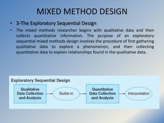 MIXED METHOD DESIGN
• 5-The Transformative Design
• At a more complex level than the four previous designs, we have the
tr...