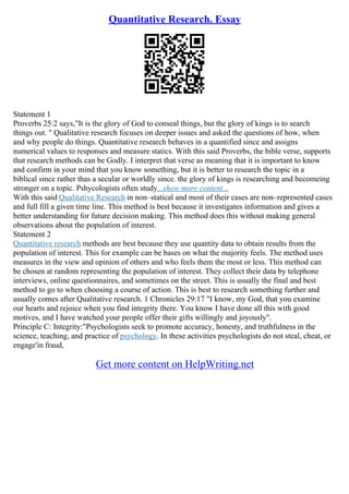 Quantitative Research Essay | PDF